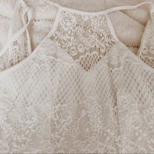 White lace mini halter dress